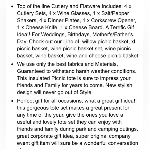 NWOT California Picnic All-in-One Shoulder Insulated Bag 4-Piece Cutlery Cheese! - Picture 15 of 15